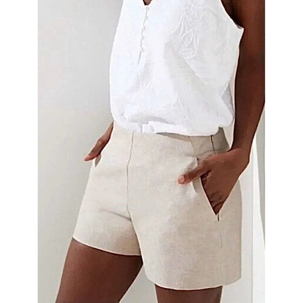 LOFT Linen Blend Shimmer Shorts Gold Metallic Summer Coastal Chic NWT 14